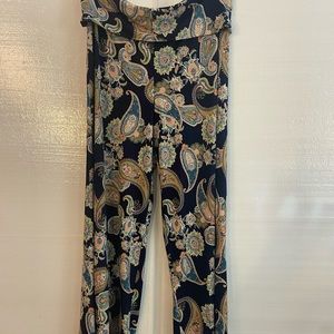 Pink coconut navy pink green flowy wide leg pants